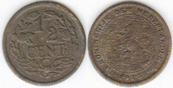 1915 Netherlands 1/2 Cent A001136